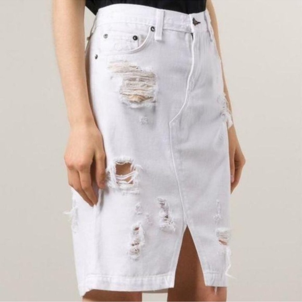 Rag & Bone Shred White Distressed Denim Skirt Size 25